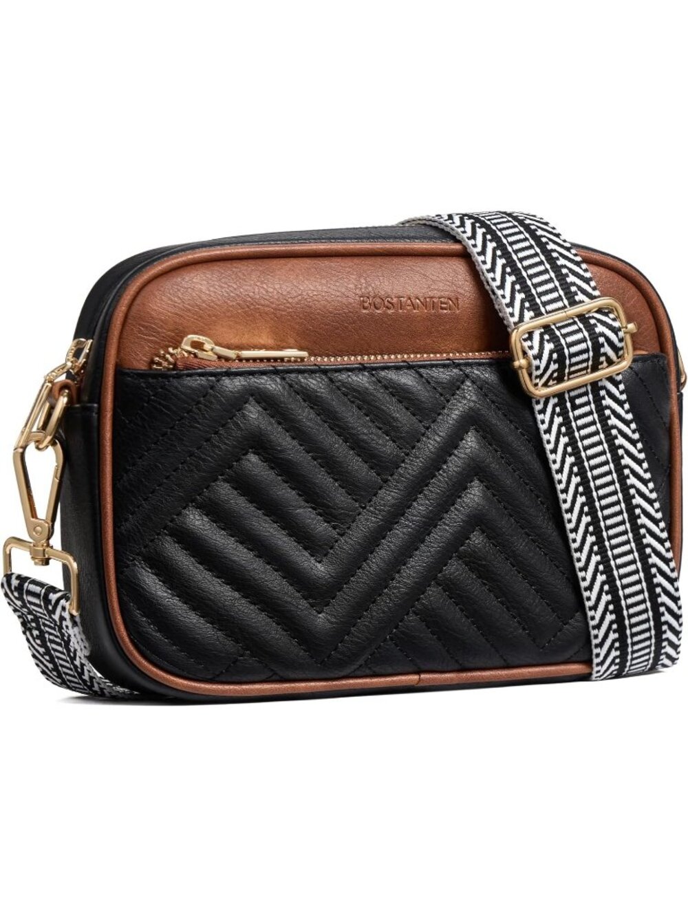 BOSTANTEN Women's Black Brown Leather Purse Quilted Crossbody Vegan Shoulder Bag